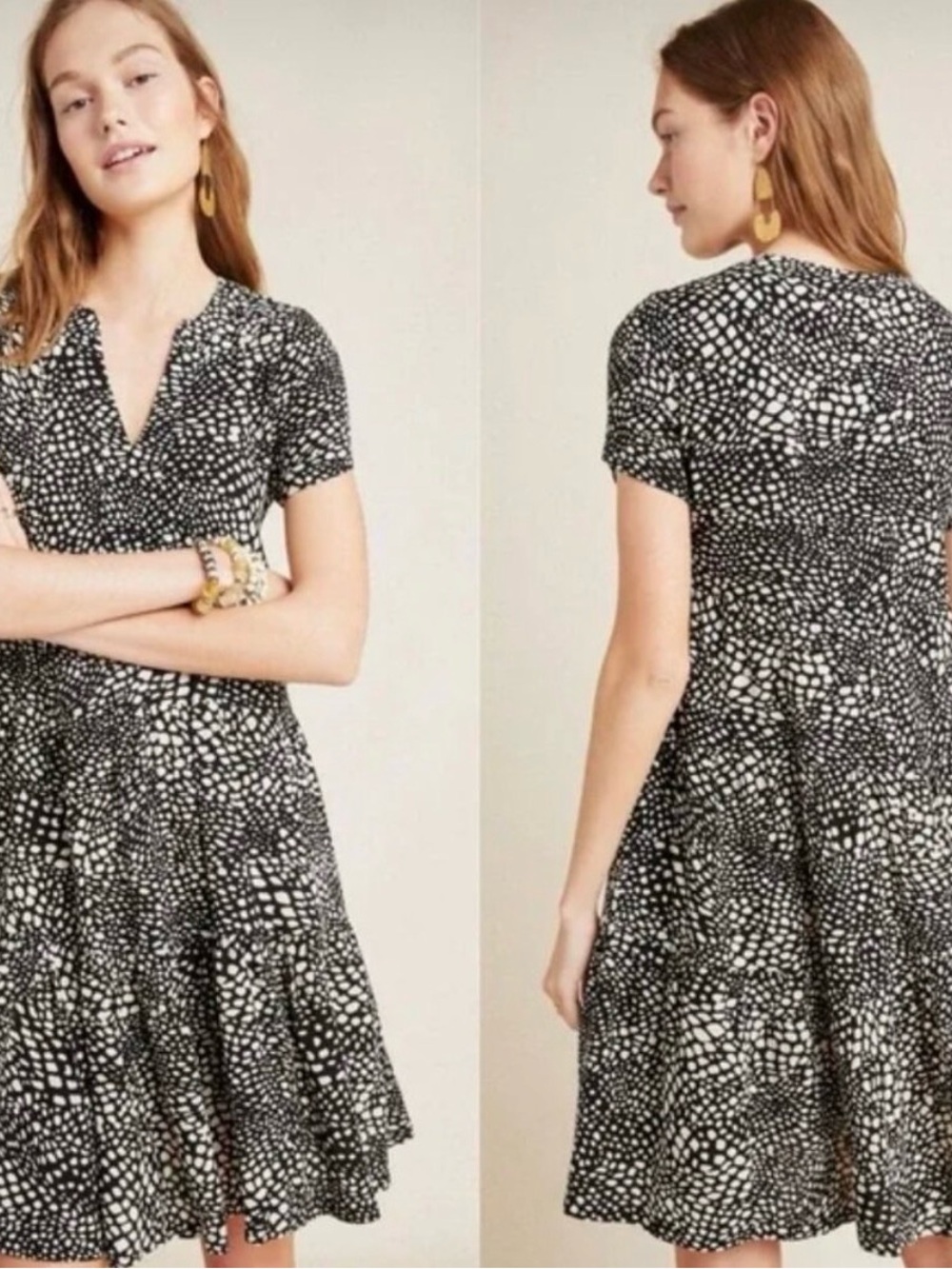 Maeve Black and White Short-Sleeve Printed Mini Dress